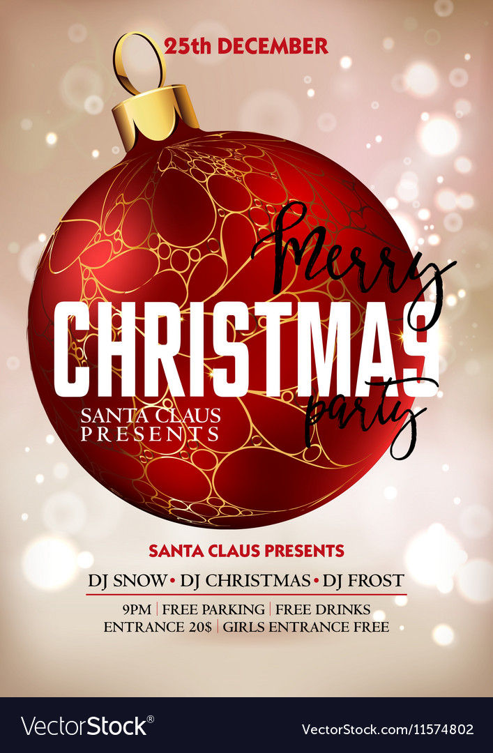 merry christmas party poster design vector image