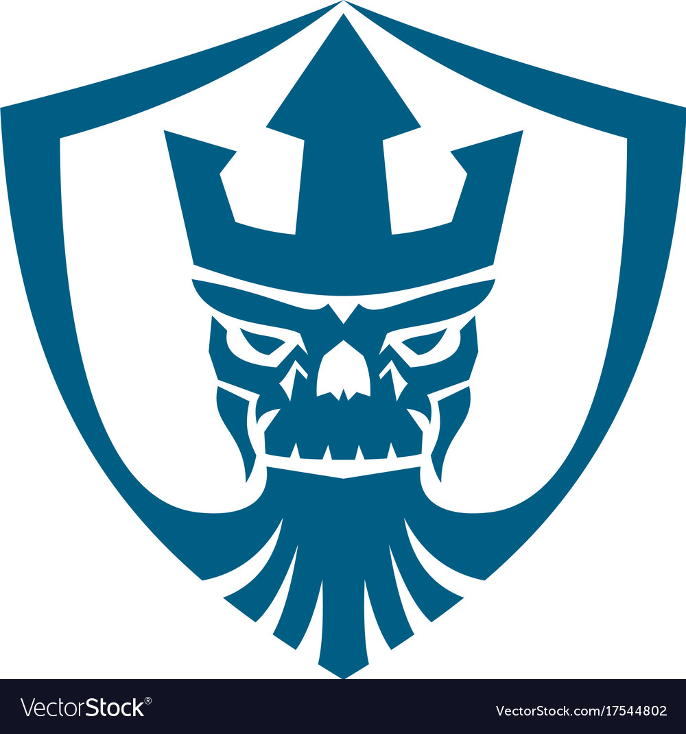 Neptune skull trident crown crest icon Royalty Free Vector