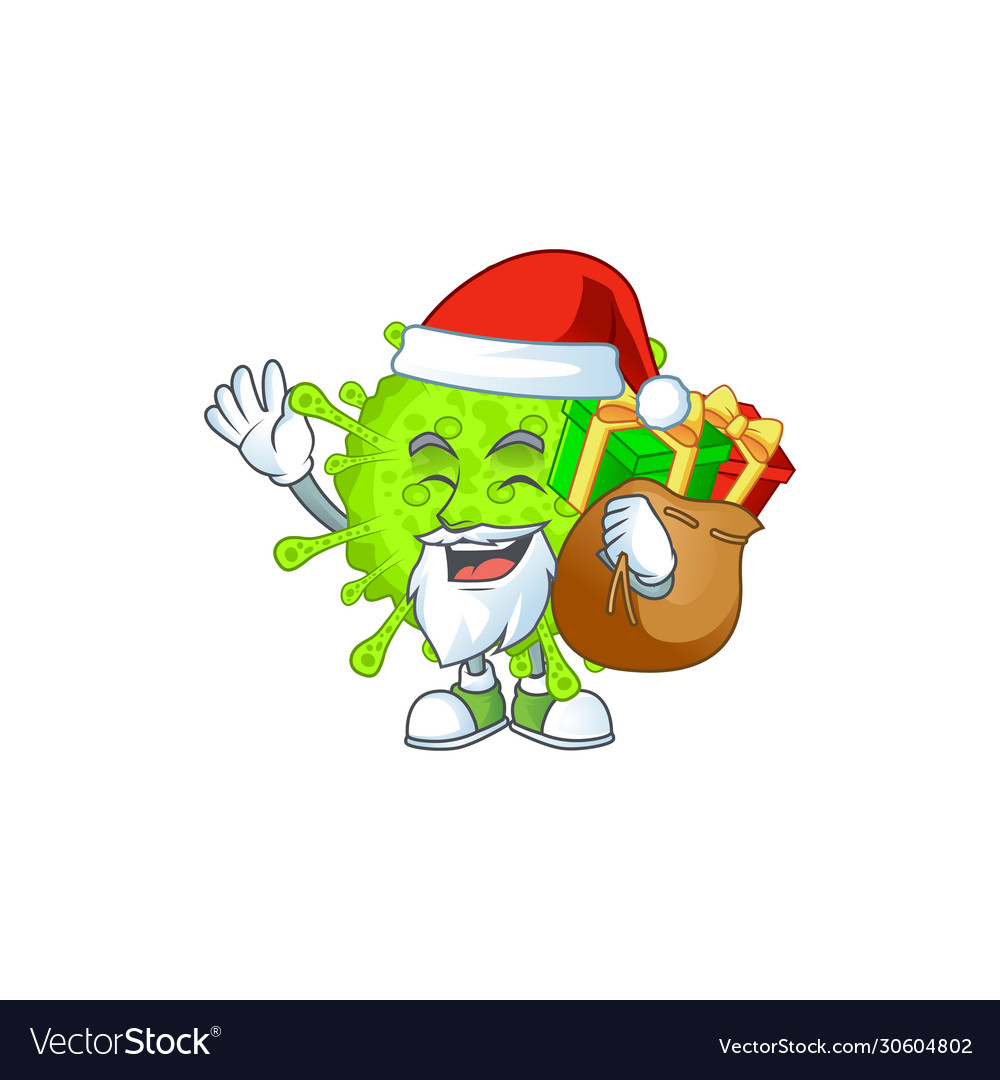 Orthocoronavirinae cartoon santa with box gift Vector Image