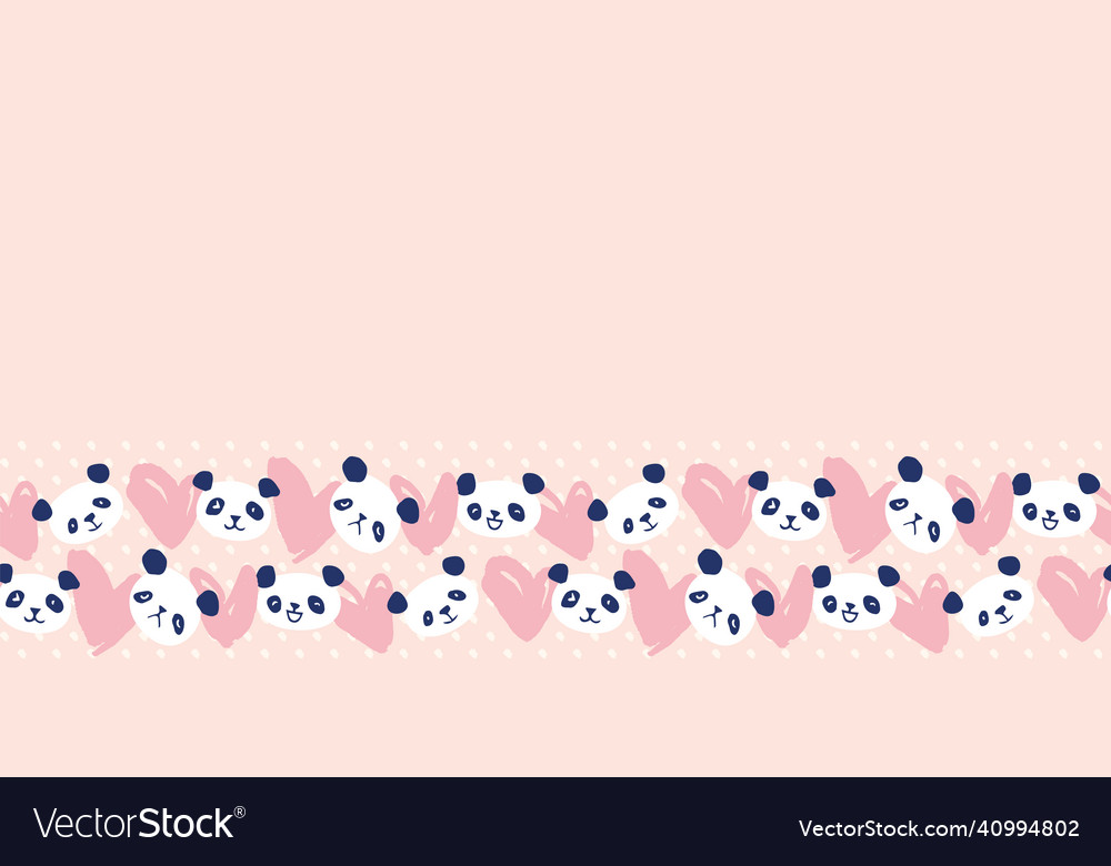 Panda heart frame border seamless pattern vector image Panda heart frame border seamless pattern