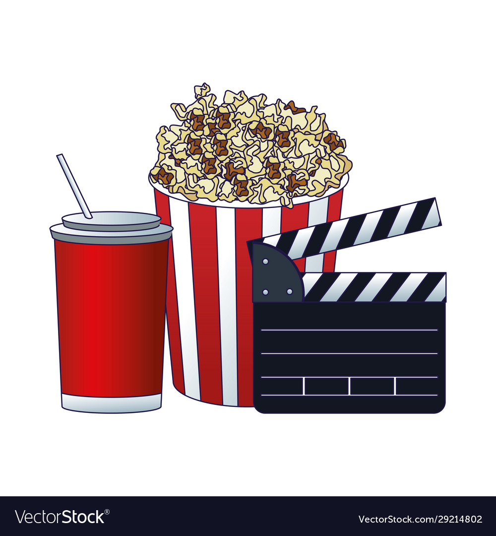 Popcorn bucket with clapboard and soda cup Vector Image