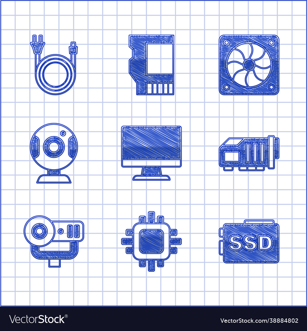 Set computer monitor screen processor with cpu vector image Set computer monitor screen processor with cpu