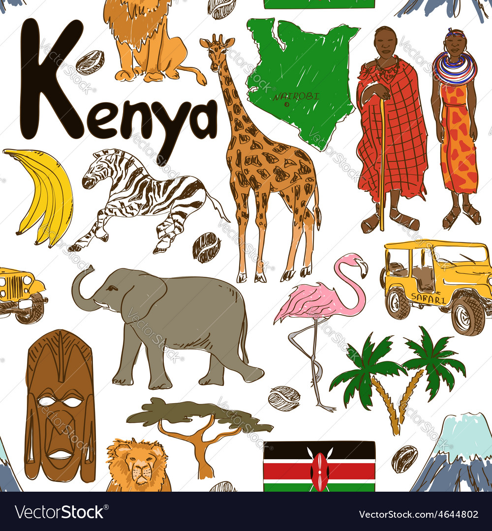 Sketch kenya seamless pattern Royalty Free Vector Image