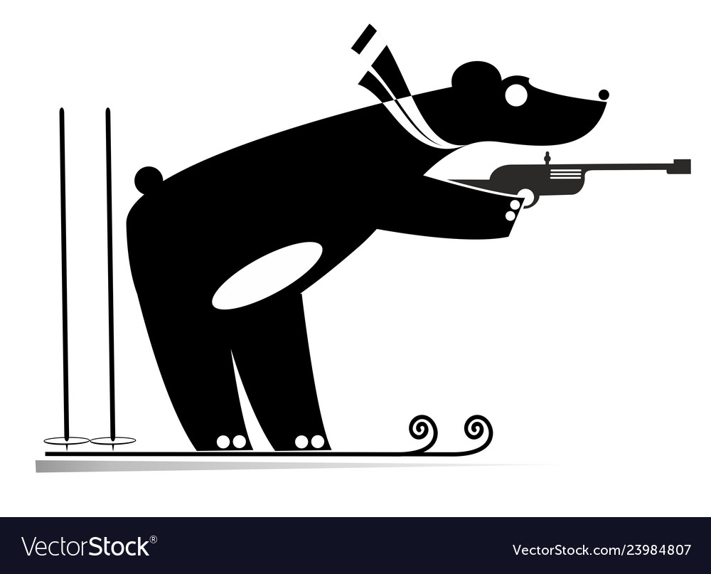 Biathlon competitor bear black on white