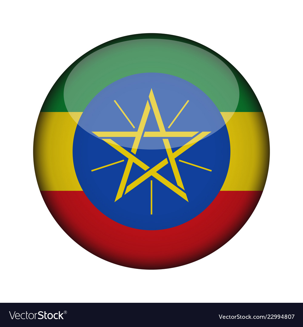 Ethiopia flag in glossy round button icon Vector Image