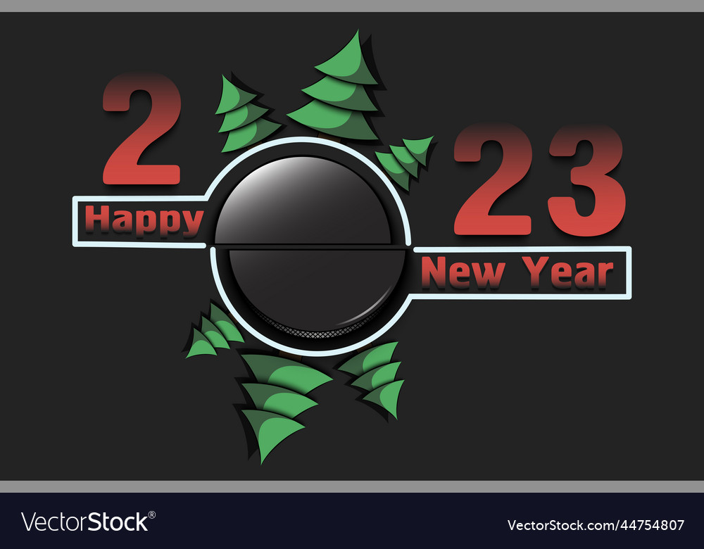 Happy new year 2023 and hockey puck Royalty Free Vector