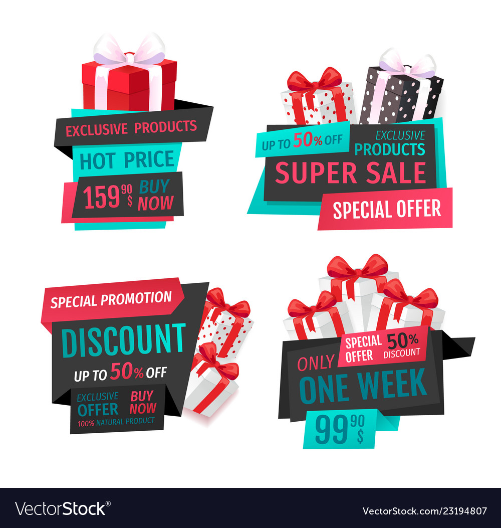 Mega Discount Exclusive Product Sale Banners Set Vector Image