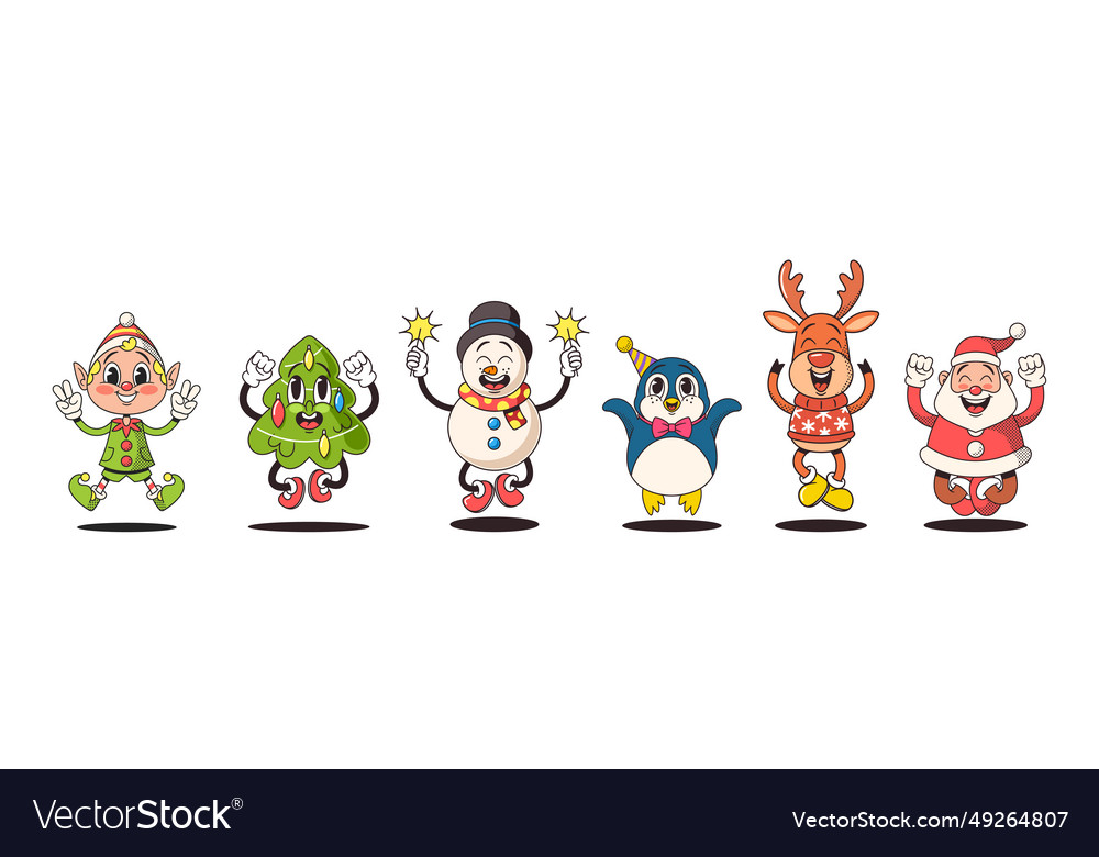 Retro-style christmas characters feature nostalgic