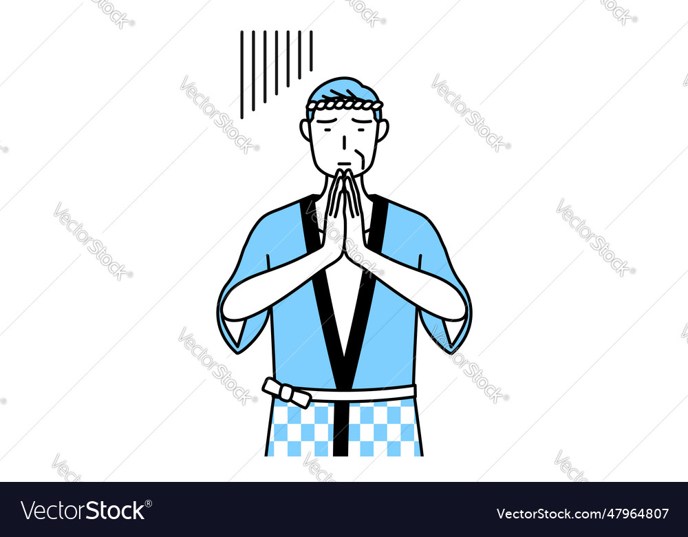 Senior man wearing happi coat for summer Vector Image