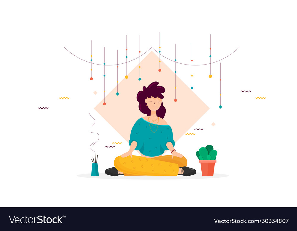 Woman at meditation session flat design style Vector Image