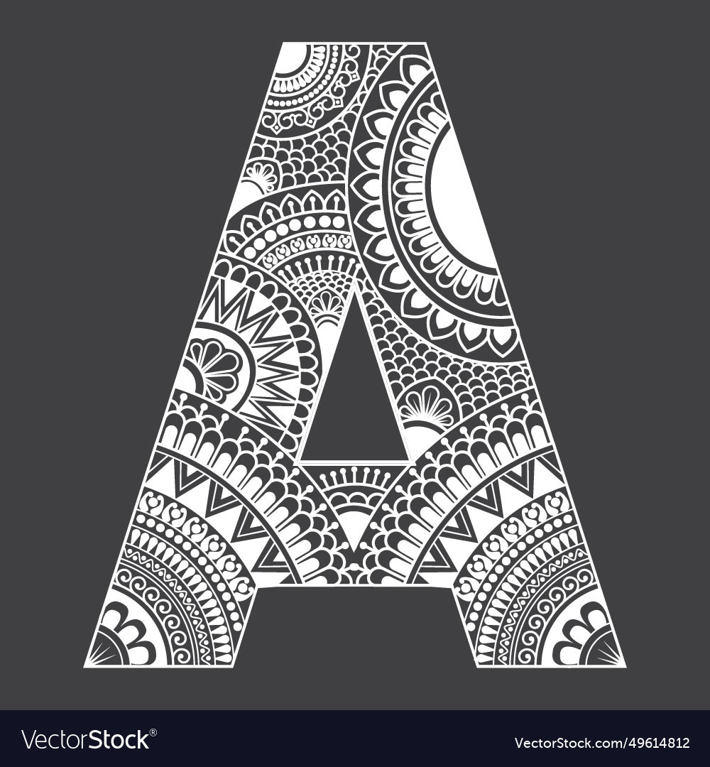 A letter mandala art monogram design Royalty Free Vector