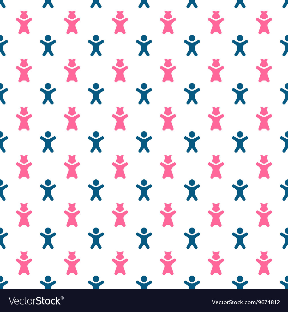 Boy and girl kids silhouettes seamless pattern