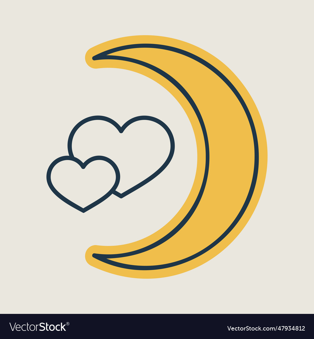 Crescent moon with heart shaped stars isolated