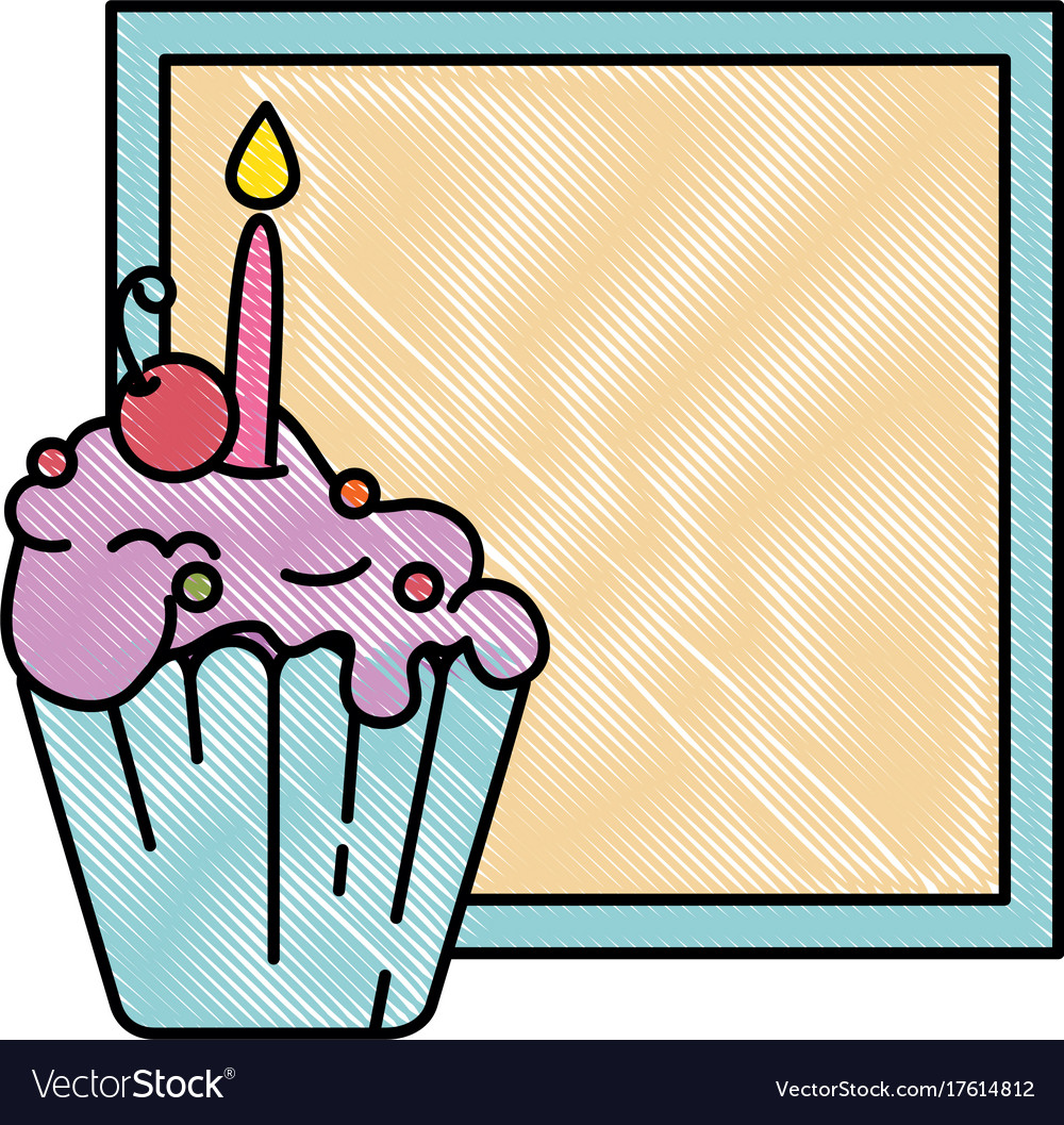 Delicious cupcake with candle frame Royalty Free Vector