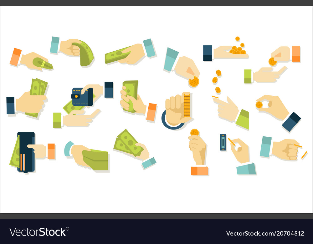 Flat set of hands with dollars coins