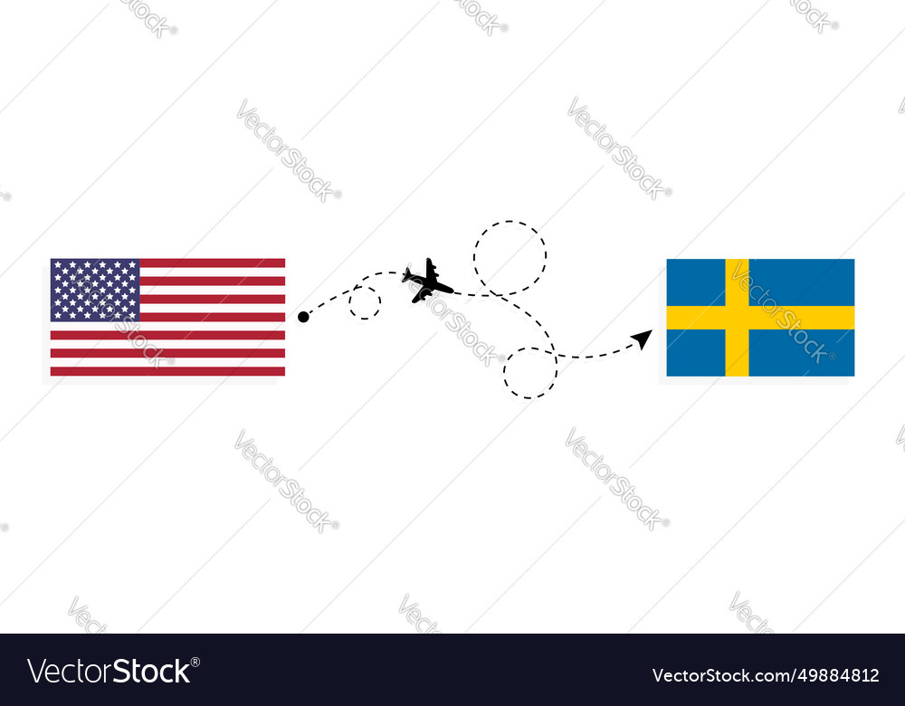 Flight and travel from usa to sweden by passenger vector image Flight and travel from usa to sweden by passenger