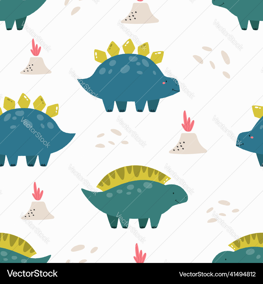Seamless pattern with cute dinosaurs Royalty Free Vector