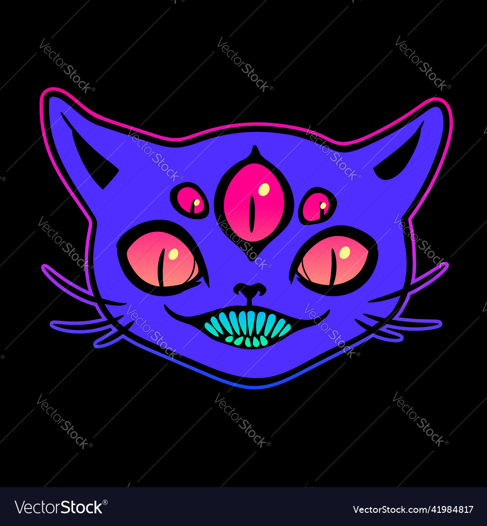 Fantasy Scary Smiling Cat Face Smile Spooky Cat Drawing Hand Drawn