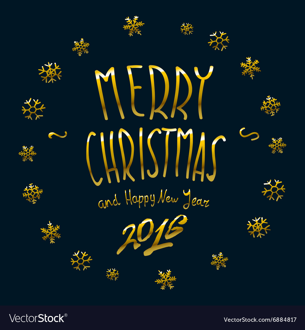 Gold Merry Christmas And New Year 2016 Lettering Vector Image