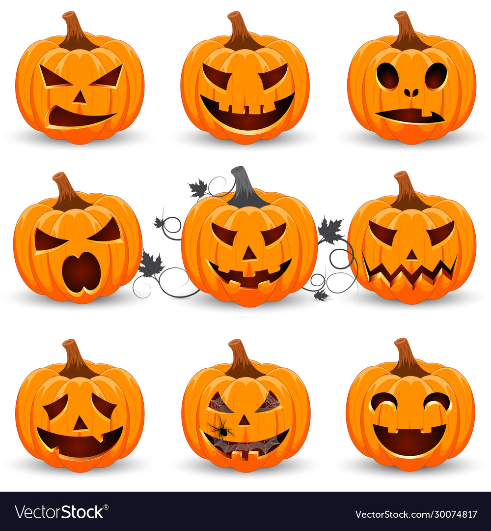 Halloween Pumpkin Set Emotion Variation Simple Vector Image 7855