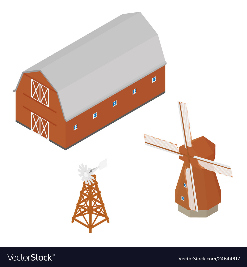 Isometric red barn windmill and water aerating