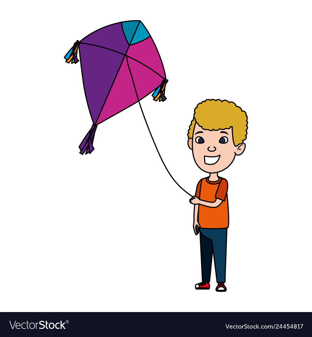 Little Boy Flying Kite Royalty Free Vector Image