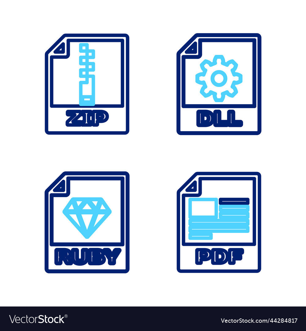 Set line pdf file document ruby dll and zip icon vector image Set line pdf file document ruby dll and zip icon