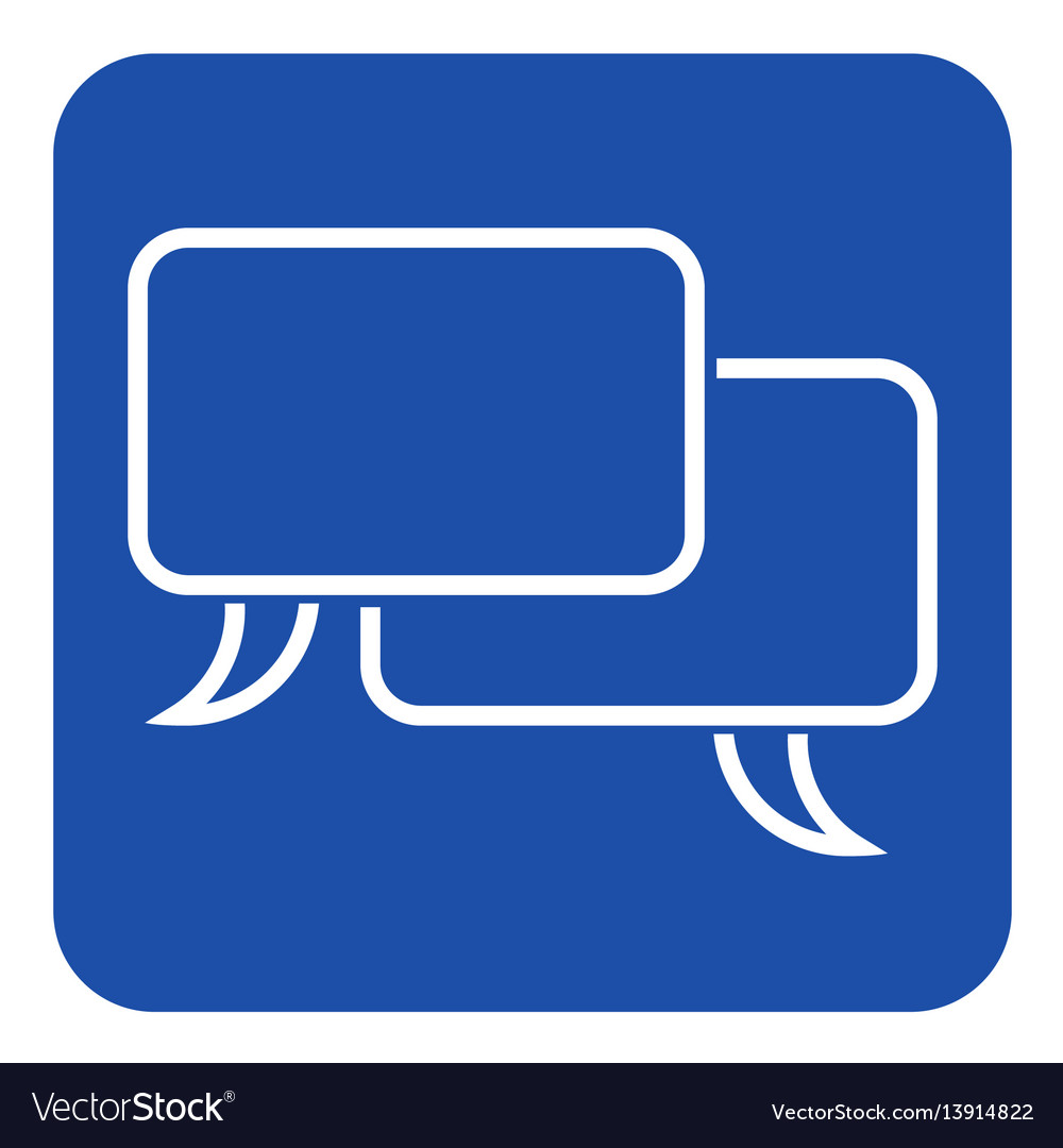 Blue white sign two outline speech bubbles icon