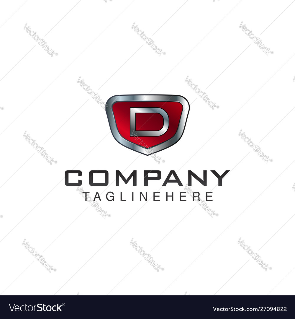 D letter shield logo template black and red color