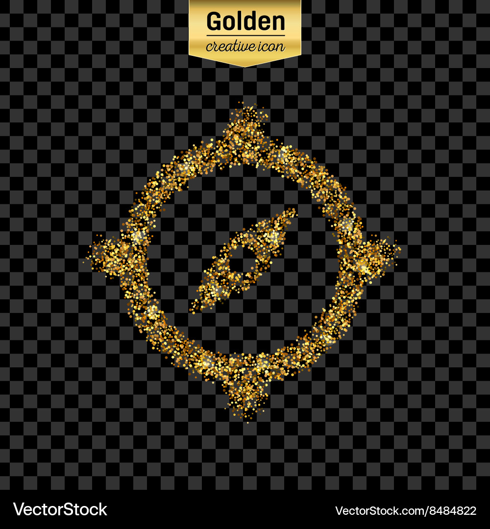Gold glitter icon of compass isolated Royalty Free Vector