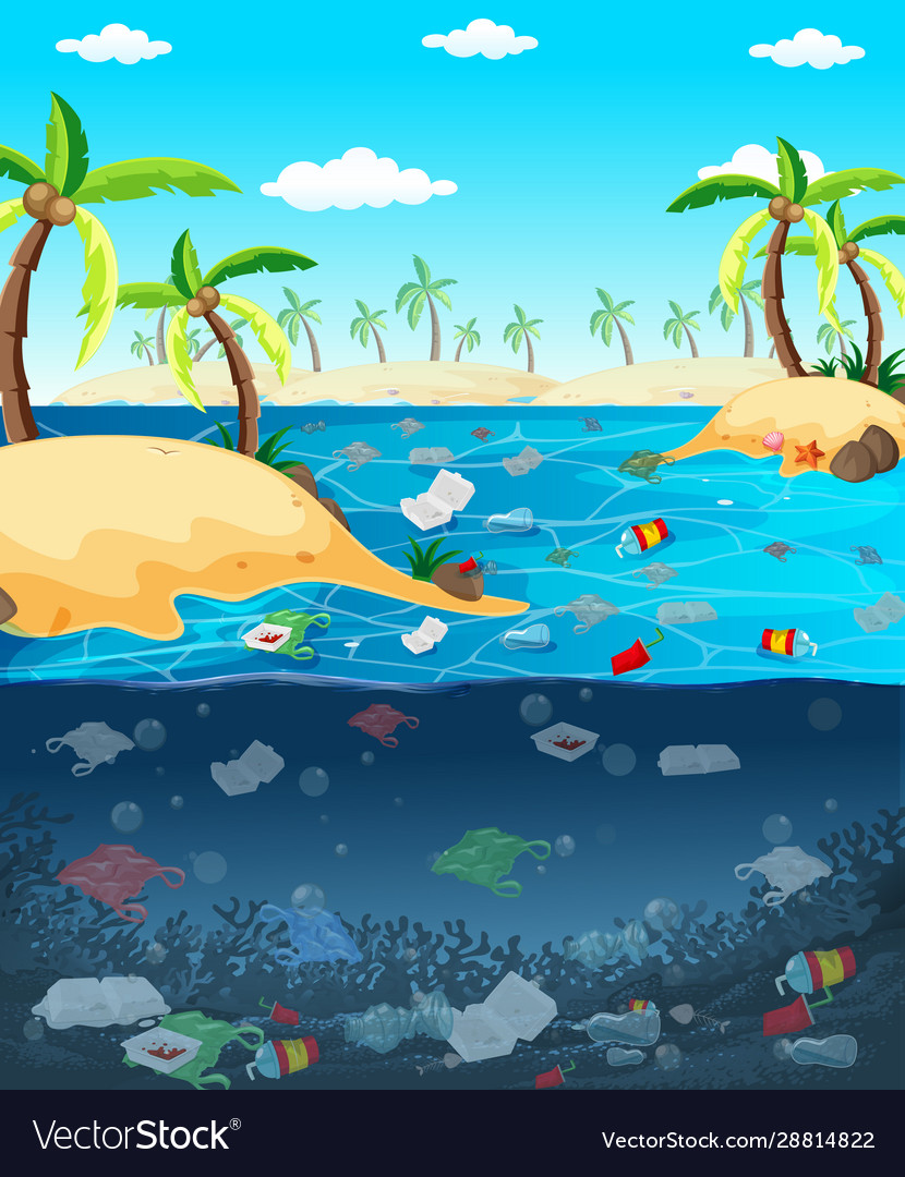 Water pollution with plastic bags in ocean Vector Image