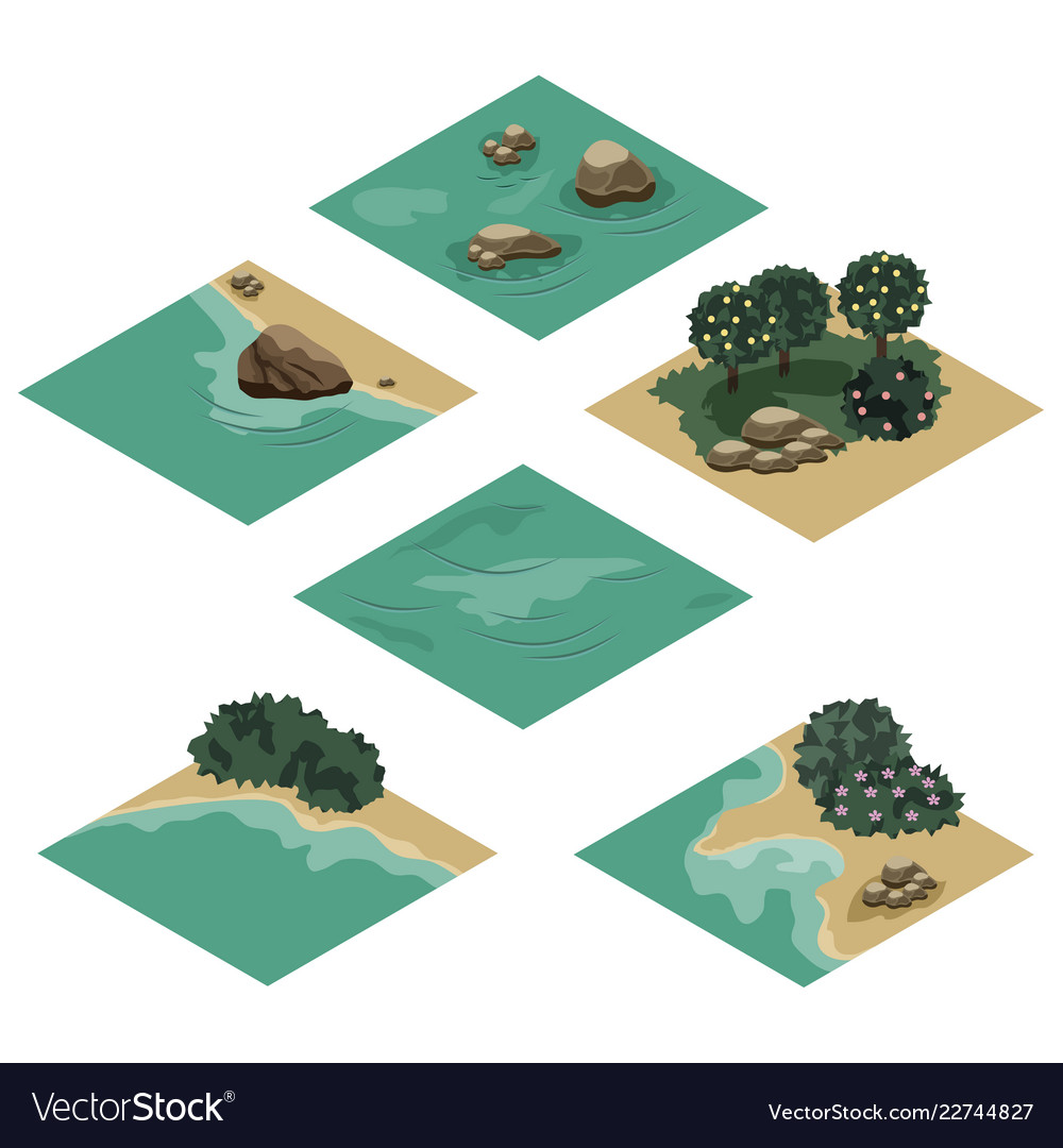 Strandlandschaft isometrische Fliesensatz vector image Strandlandschaft isometrische Fliesensatz