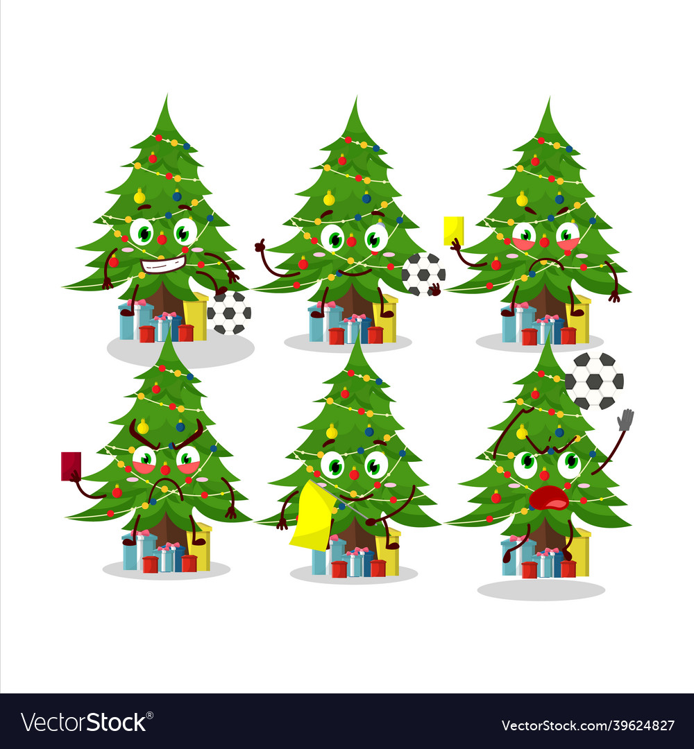 Christmas tree with giftbox cartoon character