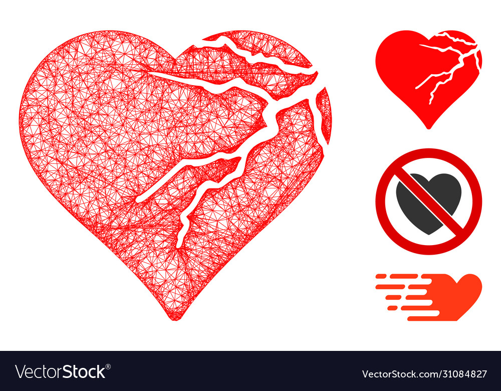 Corrupted love heart polygonal web mesh