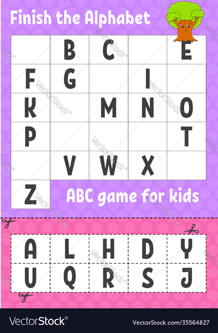 Finish alphabet abc game for kids cut