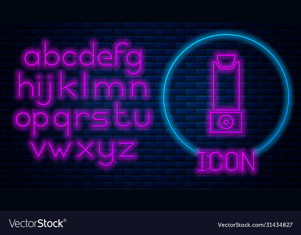 Glowing neon inhaler icon isolated on brick wall