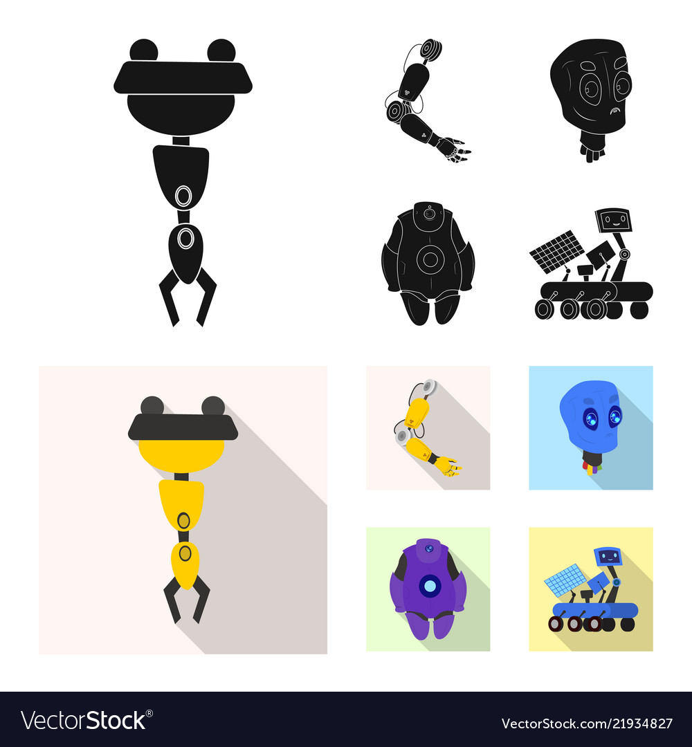 Isolated object of robot and factory sign set vector image Isolated object of robot and factory sign set