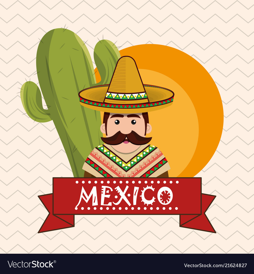 Mexican man character with culture icons