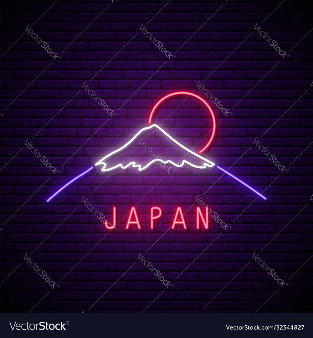 Neon mountain sign glowing japanese