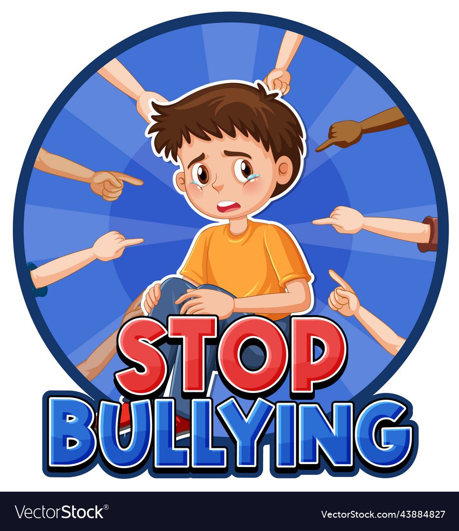 Stop Bullying Text With Cartoon Character Vector Image