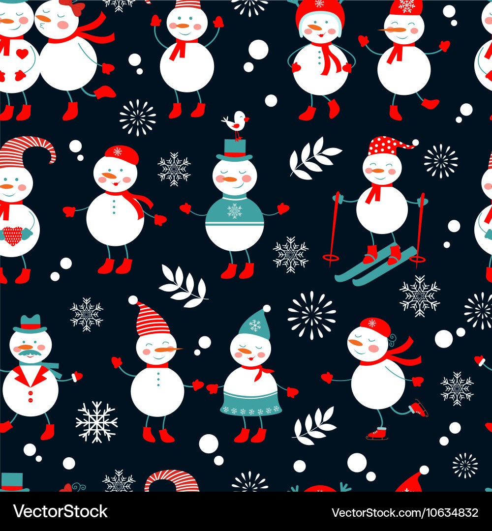 A cute snowmen seamless pattern Royalty Free Vector Image