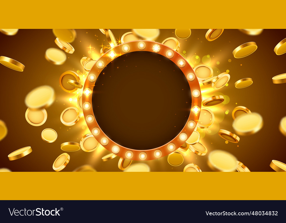Casino lamp frame with gold realistic 3d coins