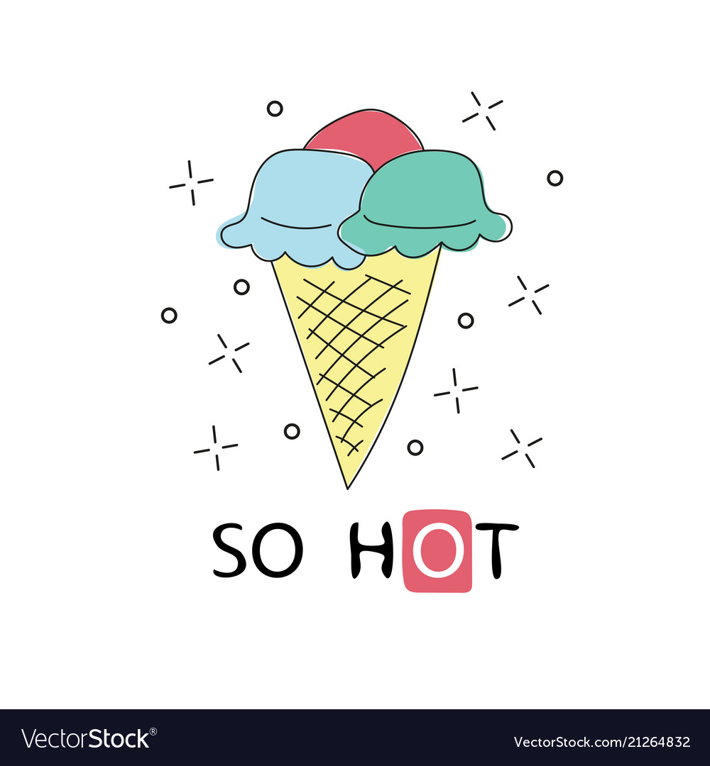 Hand drawn label with textured ice cream cone Vector Image