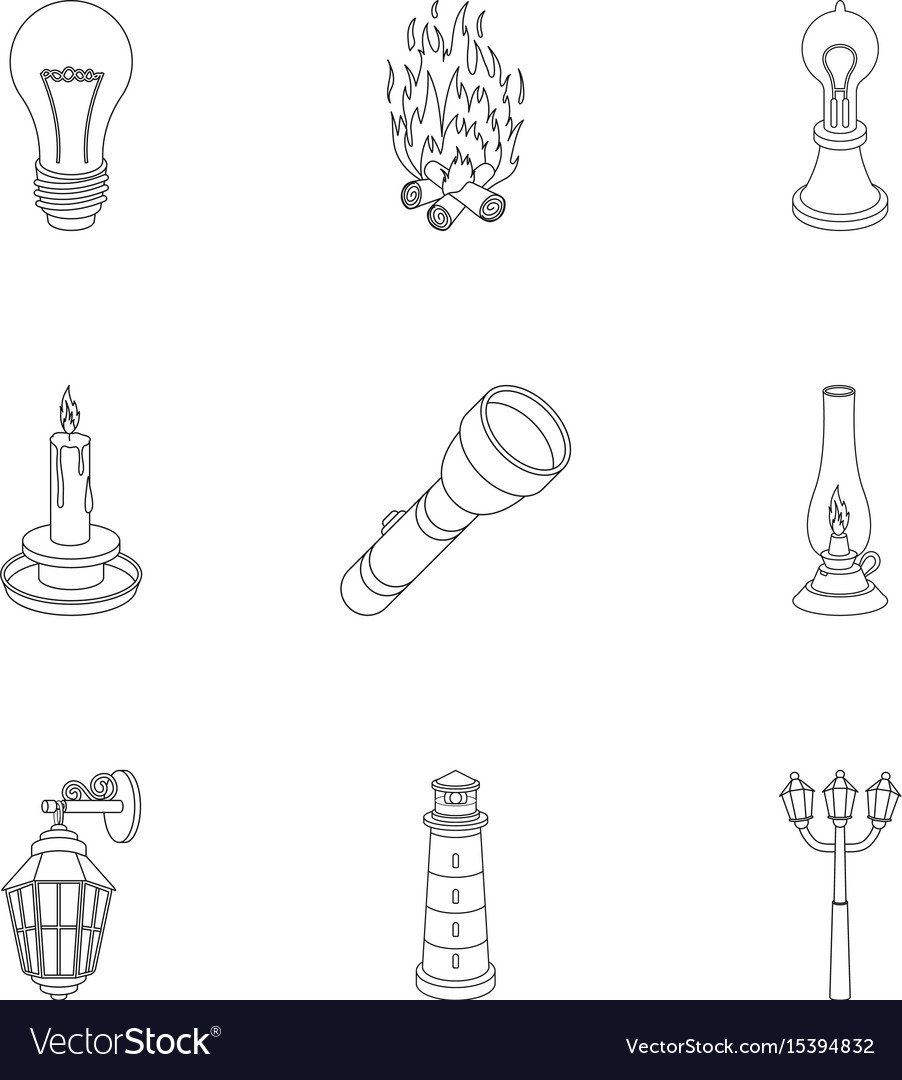 Light source set icons in outline style big
