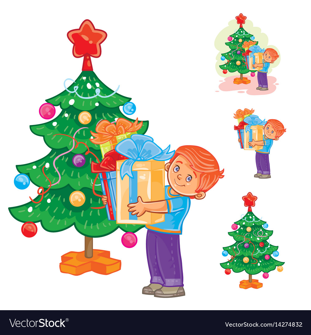 little boy holds in hands christmas presents vector image boy christmas presents