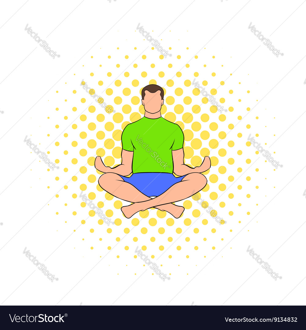 Man sitting in lotus posture icon comics style