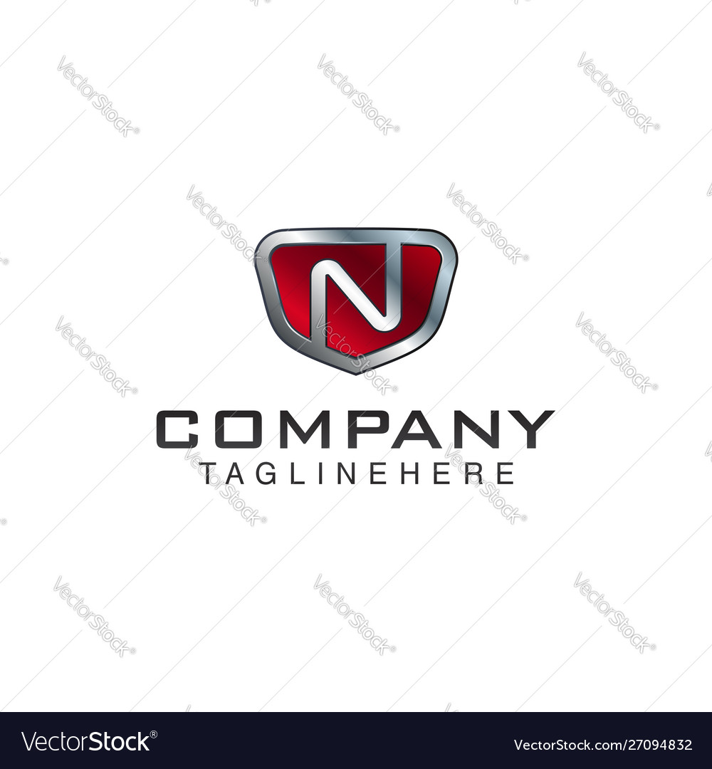 N letter shield logo template black and red color