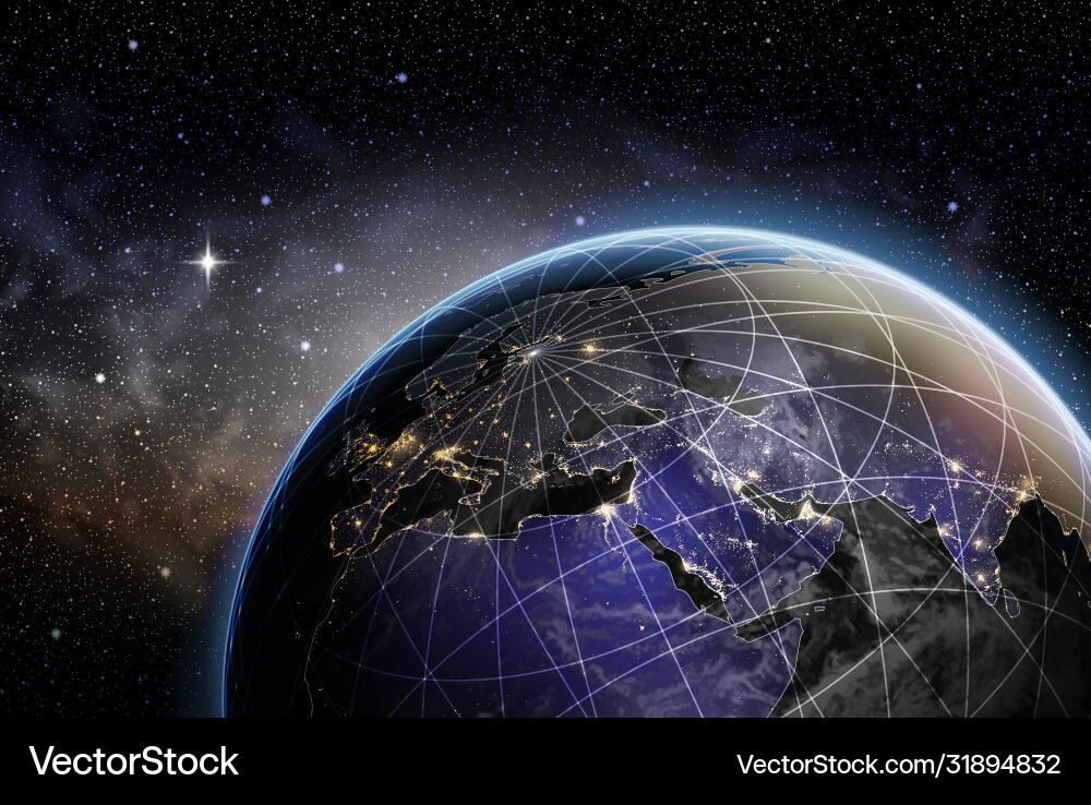 Planet Earth In Night Sky Highly Realistic Vector Image