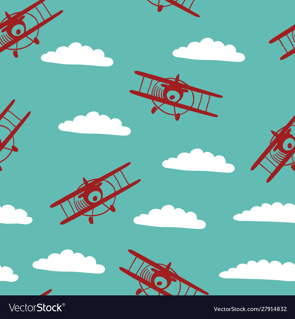 Seamless pattern with biplanes and clouds vector image Seamless pattern with biplanes and clouds