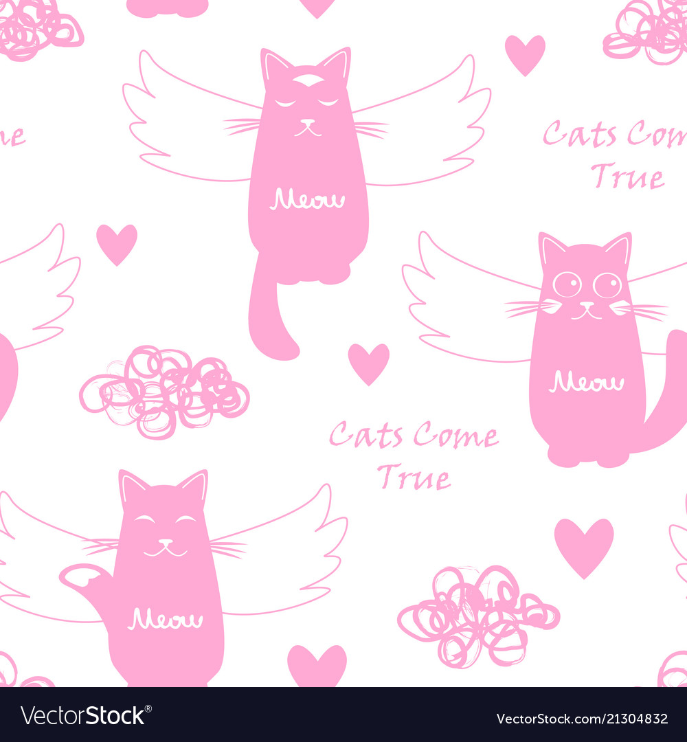 Seamless pattern with flying cats vector image Seamless pattern with flying cats